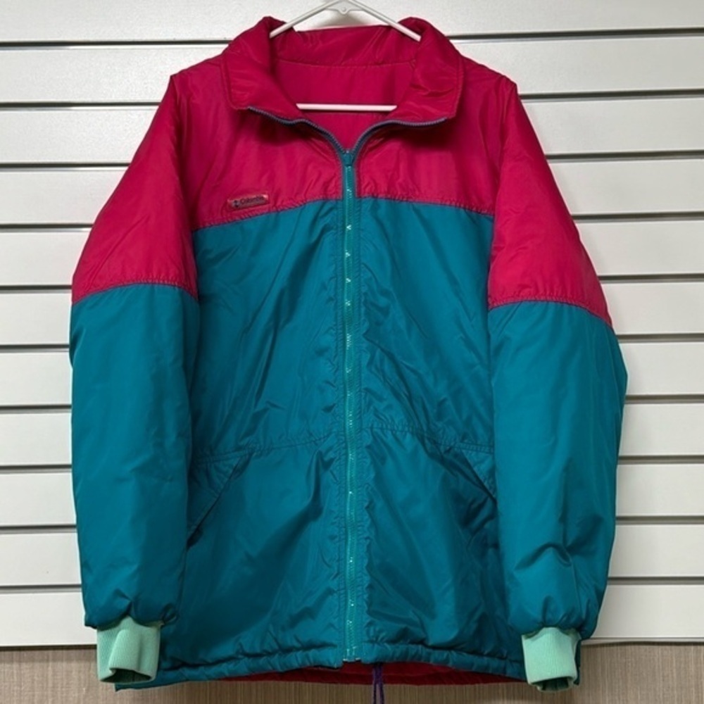 Vintage Columbia reversible radical sleeve fuchsia & teal mens size L ski jacket